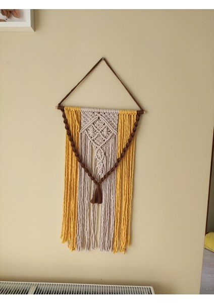 Makrome Bohem Bahçe Balkon Duvar Kapıdekorasyon Düş Kapanı (37X60) (Kahve Sarı Bej) fiyatları