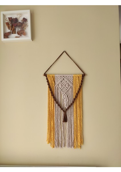 Makrome Bohem Bahçe Balkon Duvar Kapıdekorasyon Düş Kapanı (37X60) (Kahve Sarı Bej) modelleri