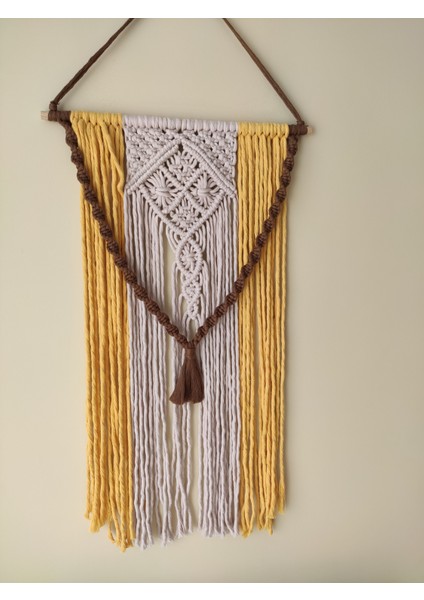 Makrome Bohem Bahçe Balkon Duvar Kapıdekorasyon Düş Kapanı (37X60) (Kahve Sarı Bej) indirimleri