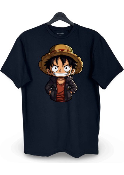 Monkey D Luffy One Piece Tarz Baskılı Unisex Bol Kalıp Bisiklet Yaka Tişört