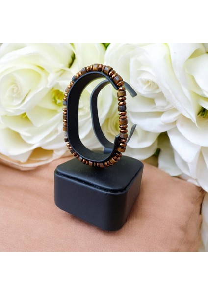 Kaplan Gözü Taşı Bileklik Rondela Kaplan Gözü Taşı Hematit Taşı Bakır Bileklik