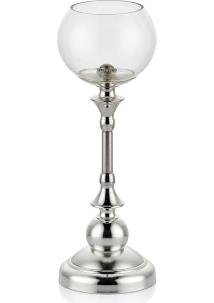 Seta Regina Şamdan Cam Yuvarlak Sılver Büyük 36X13X13 cm