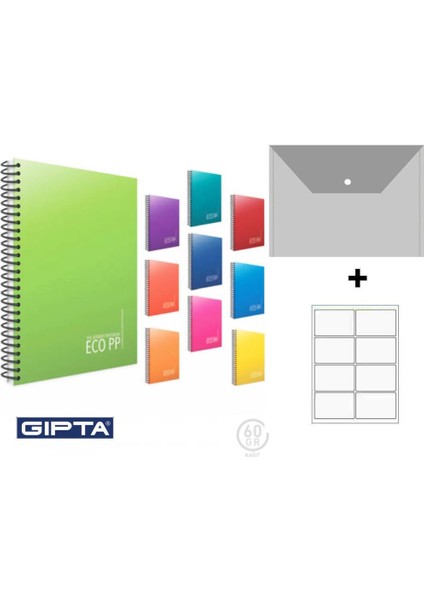 Eco Pp 100 Yp. A4 Spiralli Pp. Kapak Defter ( 6 Kareli + 2 Çizgili = 8 Adet ) Hediyeli