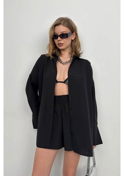Oversize Gömlek Büzgülü Şort Takım modelleri