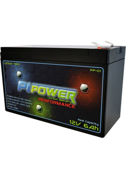 Pipower Lifepo4 12V6AH Lityum Akü (Ups, Alarm Sistemleri Vs. ile Uyumlu)