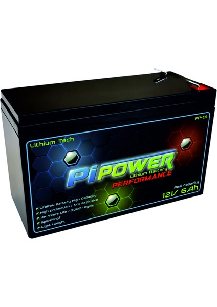 Pipower Lifepo4 12V6AH Lityum Akü (Ups, Alarm Sistemleri Vs. ile Uyumlu)