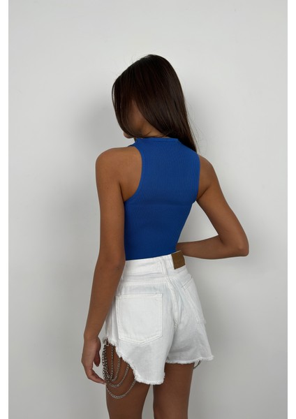Taş Detay Dekolteli Crop Bluz