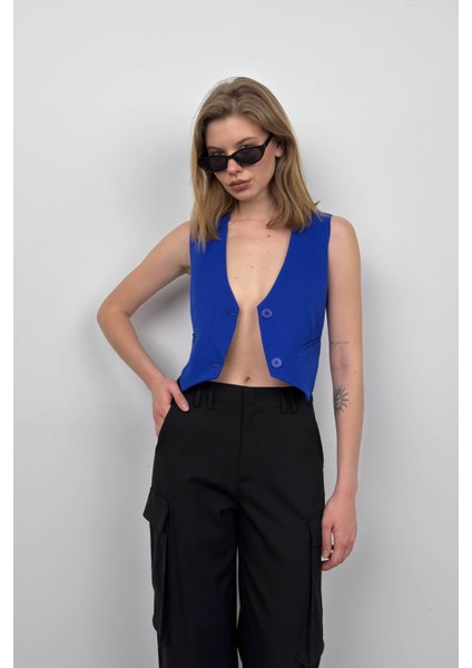 Düğmeli Crop Yelek