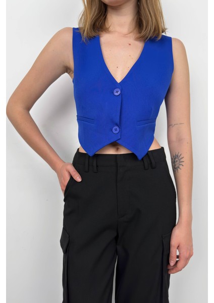 Düğmeli Crop Yelek