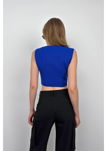 Düğmeli Crop Yelek