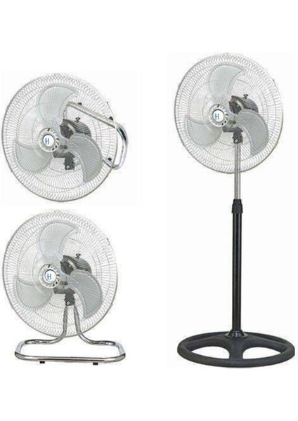 Harlem 3in1 Çelik Vantilatör 90W Sanayi Tipi 3 Kanatlı Pervane Ayaklı 18'' Duvar-Masaüstü-Yerde Serinletici