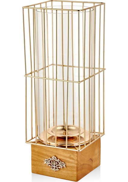 Seta Regina Mumluk Ahşap Ayaklı Kafes Büyük Gold 45*16 cm