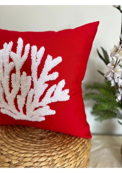 Kırlent Kılıfı Mercan Model Bohem Tasarım El Yapımı El Emeği Kırmızı Renk 43 x 43 cm fiyatları