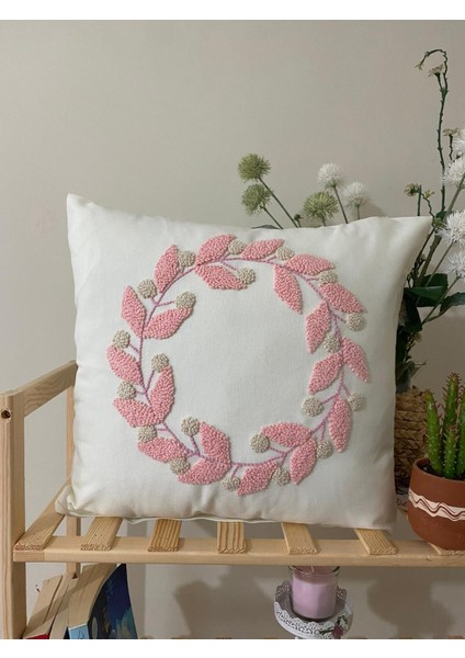 Atolyem Bohem Yapraklı Kırlent Kılıfı (43 x 43 cm ) Sof Pembe