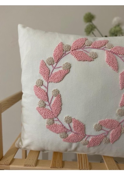 Atolyem Bohem Yapraklı Kırlent Kılıfı (43 x 43 cm ) Sof Pembe
