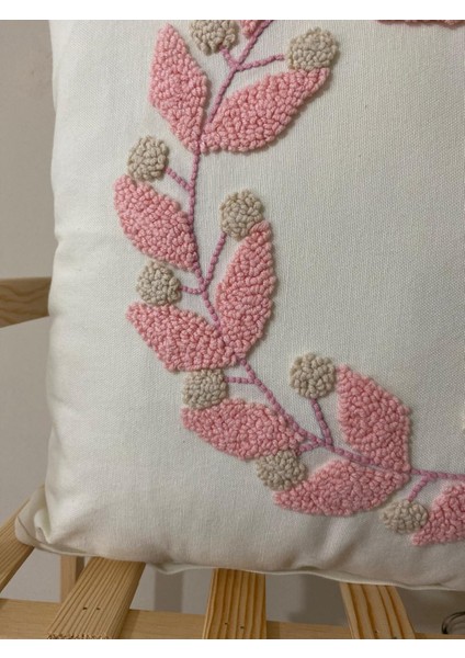Atolyem Bohem Yapraklı Kırlent Kılıfı (43 x 43 cm ) Sof Pembe