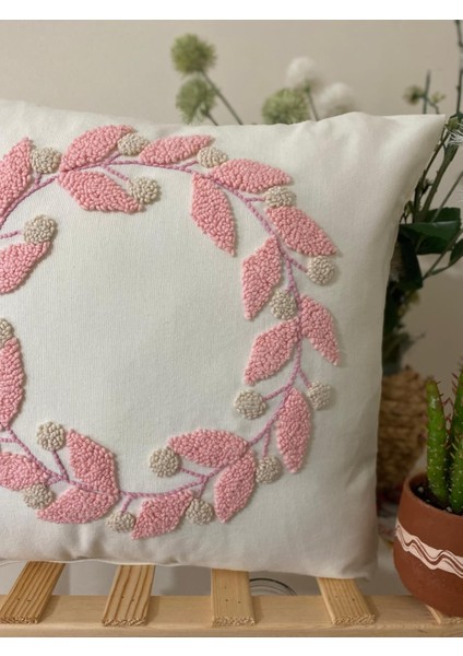 Atolyem Bohem Yapraklı Kırlent Kılıfı (43 x 43 cm ) Sof Pembe