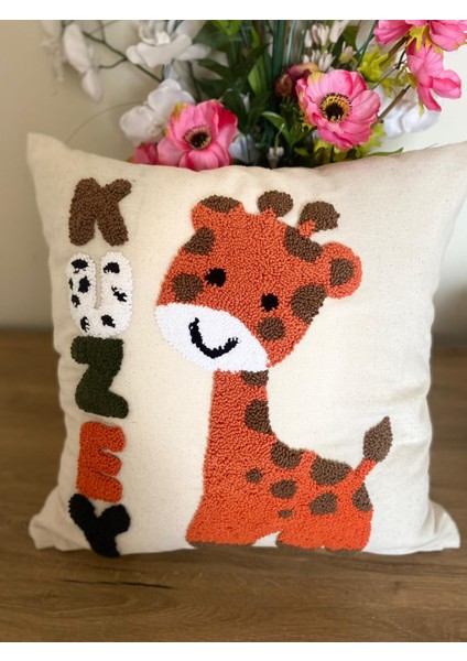 Bebek Yastığı Kişiye Özel Isim Punch El Işlemesi Yastık Kılıfı Panch Ham Keten 43 x 43 cm Ic Dolgulu