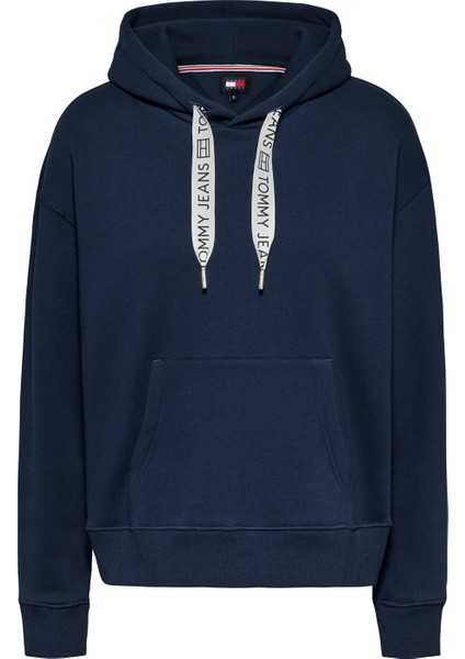 Düz Lacivert Kadın Sweatshırt Tjw Bxy Logo Drawcord Hoodıe Ext