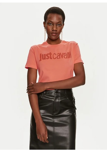 Just Cavalli Yuvarlak Yaka Baskılı Beyaz Kadın T-Shirt 76Pahe03