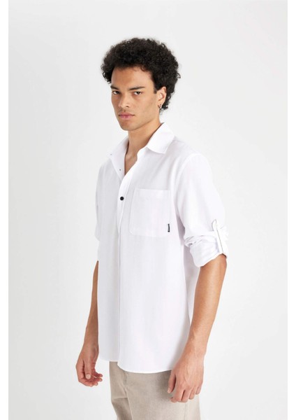Regular Fit Basic Düz Pamuk Karışımlı Uzun Kollu Gömlek D4183AX24AU