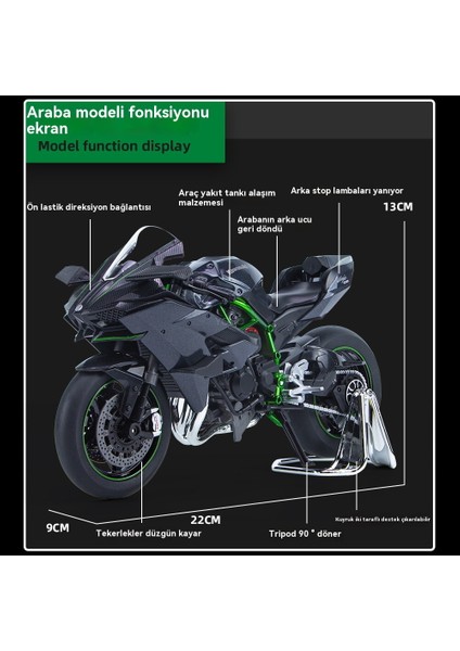 1:9 Kawasaki H2R Motosiklet Modeli Oyuncak Süs (Yurt Dışından)