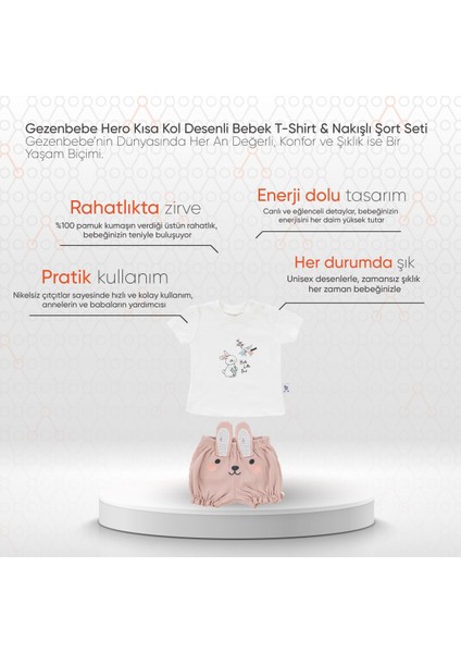 Hero Kısa Kol Desenli Bebek T-Shirt & Nakışlı Şort Seti Bunny