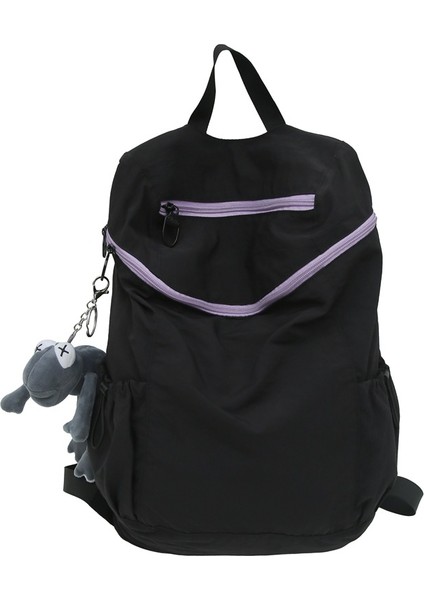 Büyük Kapasiteli Sırt Çantası Düz Renk Kadın Çantası Unisex Öğrenci Okul Çantası Naylon Kumaş Seyahat Çantası (Yurt Dışından)