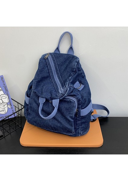 Erkekler ve Kadınlar Için Yıkanmış Denim Sırt Çantası Büyük Kapasiteli Çok Amaçlı Omuz Crossbody Çanta Rahat Küçük Sırt Çantası (Yurt Dışından)