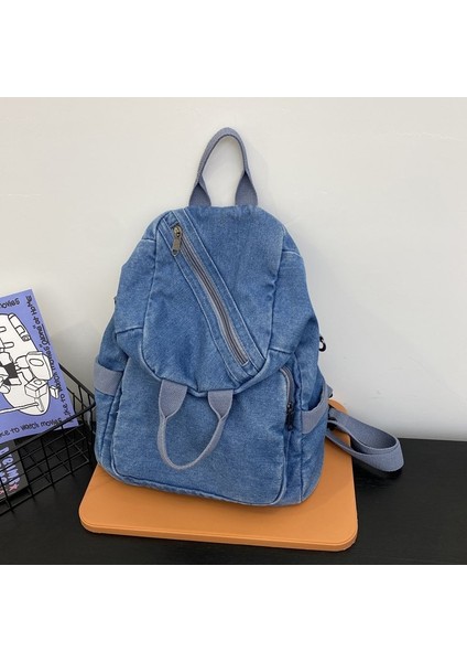 Erkekler ve Kadınlar Için Yıkanmış Denim Sırt Çantası Büyük Kapasiteli Çok Amaçlı Omuz Crossbody Çanta Rahat Küçük Sırt Çantası (Yurt Dışından)