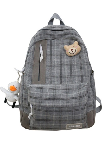 Pamuk ve Keten Kızın Sırt Çantası, Küçük Taze Ekose Okul Çantası, Şık ve Rahat Kore Tarzı Lise Öğrencisi Sırt Çantası (Yurt Dışından)