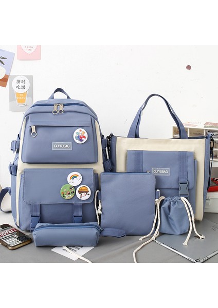 Kanvas Sırt Çantası Öğrenci Sırt Çantası Büyük Kapasiteli Kore Tarzı Beş Parçalı Öğrenci Okul Çantası (Yurt Dışından) fiyatları