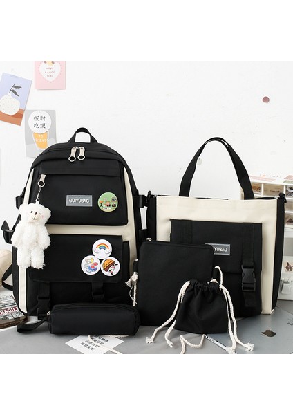 Kanvas Sırt Çantası Öğrenci Sırt Çantası Büyük Kapasiteli Kore Tarzı Beş Parçalı Öğrenci Okul Çantası (Yurt Dışından) fırsatları