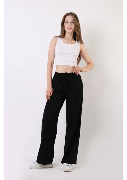 Kadın Yüksek Bel Bürümcük Kumaş Trend Palazzo Pantolon