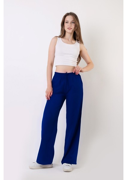 Kadın Yüksek Bel Bürümcük Kumaş Trend Palazzo Pantolon