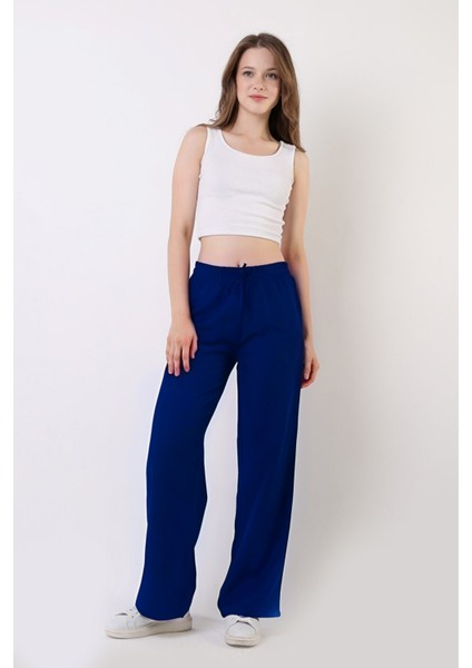 Kadın Yüksek Bel Bürümcük Kumaş Trend Palazzo Pantolon