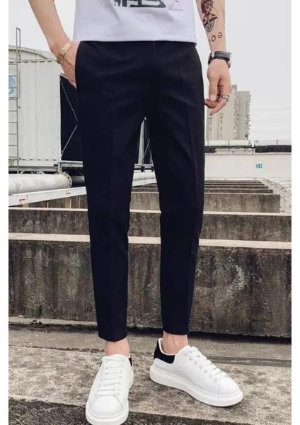 Erkek Likralı Rahat Kalıp Kemerli Bel Genç Lise Okul Pantolonu