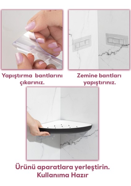 0447 Istiridye Banyo Mutfak Köşe Rafı - Paslanmaz Yapışkanlı Duş Rafı Banyo Düzenleyici Organizer