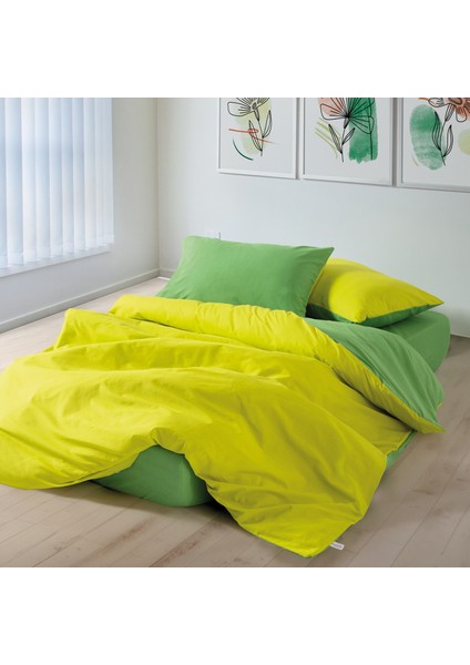 Cozy Home Popping Colors Tek Kişilik Lastikli Çarşaflı Nevresim Takımı Sage Sarı-Yeşil