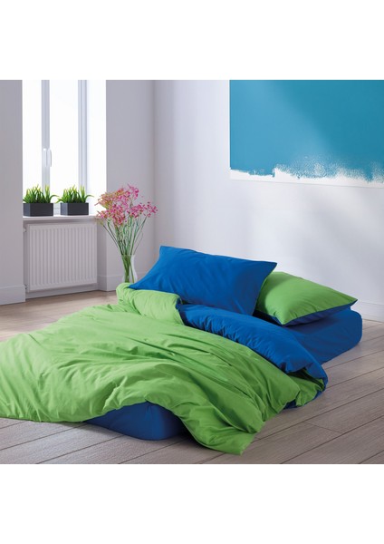 Cozy Home Popping Colors Tek Kişilik Lastikli Çarşaflı Nevresim Takımı Sage Yeşil-mavi