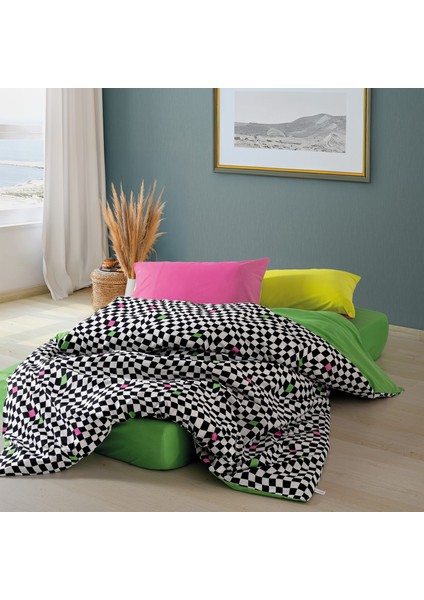 Cozy Home Popping Colors Tek Kişilik Lastikli Çarşaflı Nevresim Takımı Dazzle Yeşil