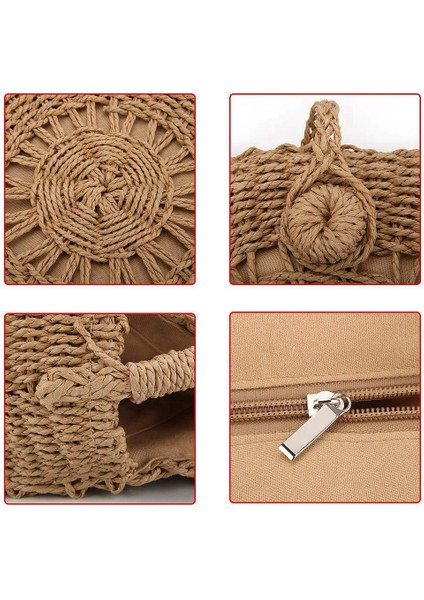 Kadınlar Için Yuvarlak Hasır Omuz Çantası Örgü Crossbody Üst Saplı Çanta Yaz Plaj Çanta, Içi Boş Bej (Yurt Dışından) modelleri