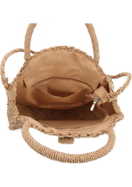 Kadınlar Için Yuvarlak Hasır Omuz Çantası Örgü Crossbody Üst Saplı Çanta Yaz Plaj Çanta, Içi Boş Bej (Yurt Dışından) fırsatları