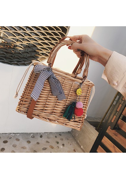 Moda Kadın Çanta Yay Dokuma Çanta Bambu Serisi Gençlik Omuz Çapraz Mizaç Sepeti (Yurt Dışından) fırsatları