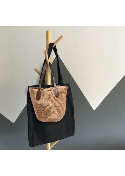 Kadın El Yapımı Hasır Örgülü Çanta Dokuma Doğal Moda Dış Mekan Çanta Plaj Çantaları (Açık Kahverengi) (Yurt Dışından) fiyatları