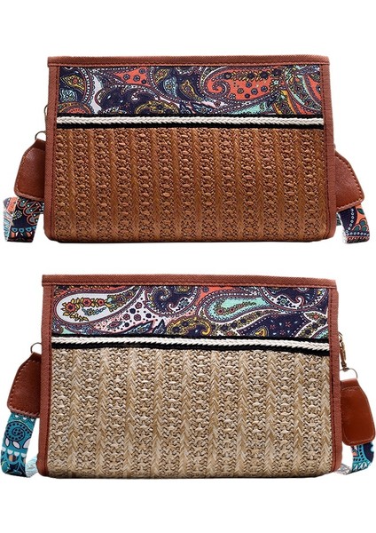 Boho Rattan Çanta Saman Plaj Kadın Etnik Omuz Renkli Kayış Crossbody Çanta ile Haki (Yurt Dışından) fiyatları