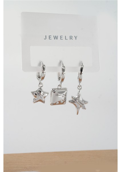 Kadın Vip Seri Baget Zirkon Taşlı Karışık Figürlü 3'lü Küpe ZRK00534