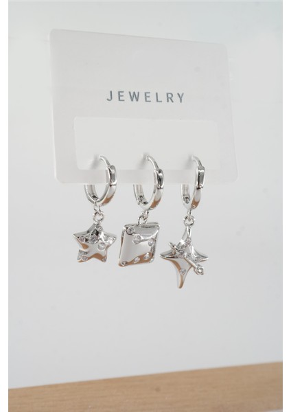 Kadın Vip Seri Baget Zirkon Taşlı Karışık Figürlü 3'lü Küpe ZRK00534 fiyatları