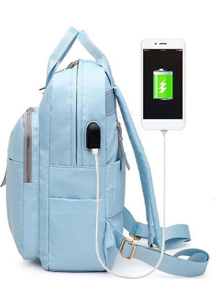 Kadın USB Şarjlı Sırt Çantası, Saf Renk, Çok Yönlü, Eğlence Seyahati, Su Geçirmez Kız Çocuk Okul Çantası Gri (Yurt Dışından) modelleri