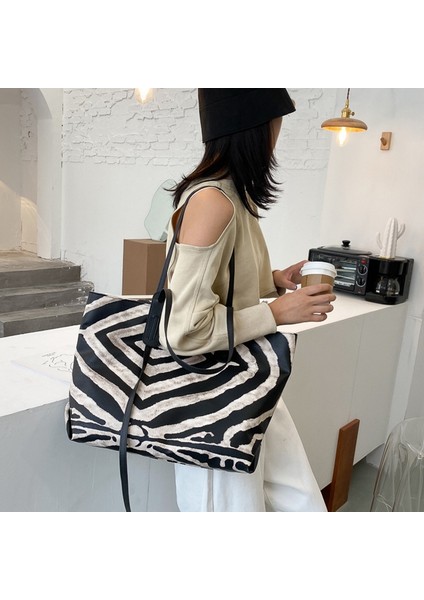 Moda Retro Leopar Büyük Tote Çanta Pu Deri Kadın Çanta Yüksek Kapasiteli Omuz Messenger (Yurt Dışından)